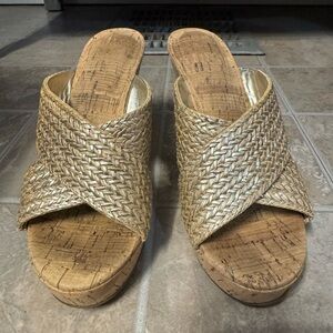 Nine West Gold Woven Wedge Sandals